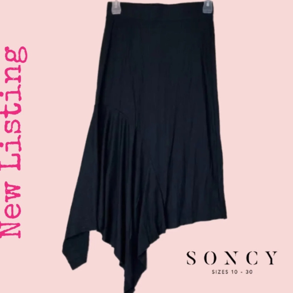 NWT Soncy Skirt Sz10 (sz.00) Womens Elastic  Waist Black Asymmetrical Office